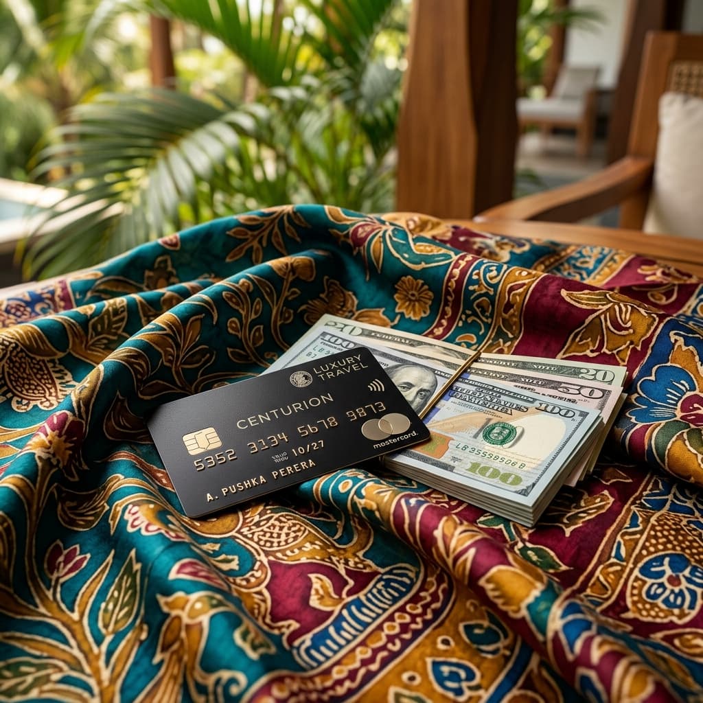 Luxury Sri Lankan batik fabric with payment card