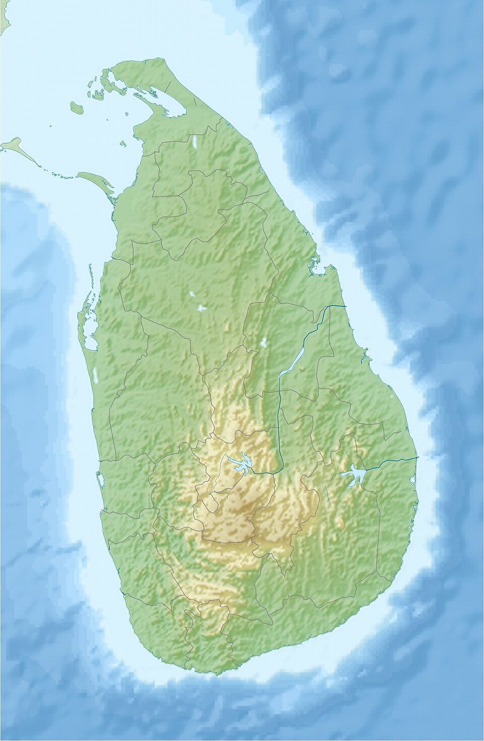 Real topographic relief map of Sri Lanka